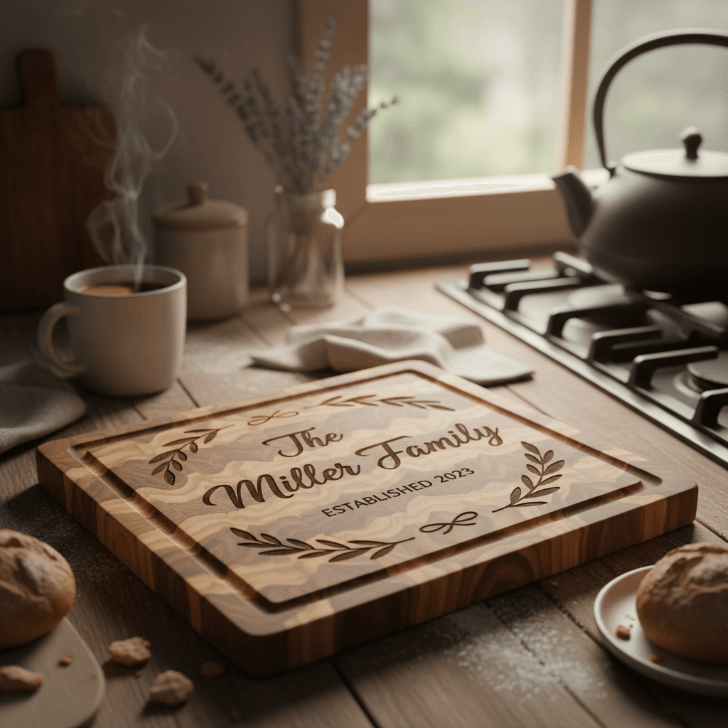 Engraved wooden cutting board with a name as a personalized gift