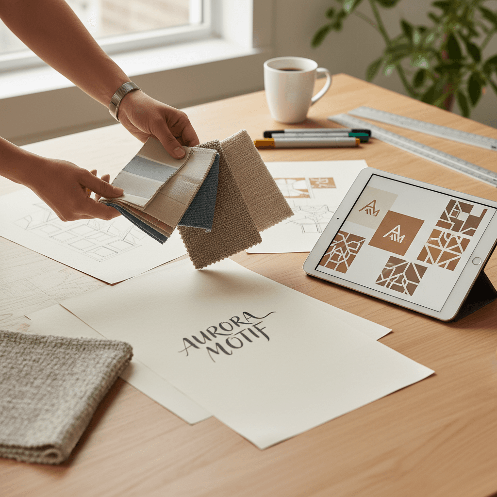 Sketching a custom design with samples nearby