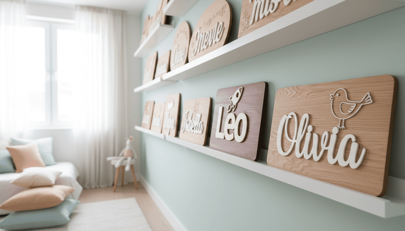 Custom wooden family name sign in a living room