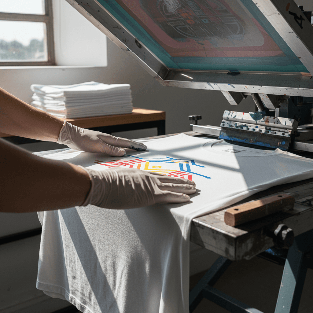Hands pressing a custom design onto a shirt