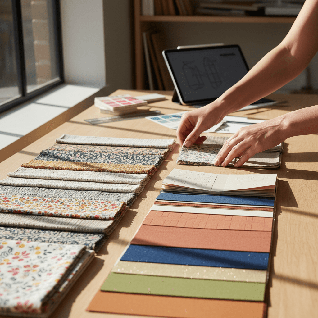Hand printing a custom design in the studio